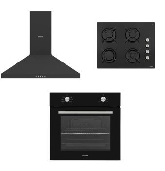 Vestel AF-5661 YS AO-65104 S AD 60030 S Doğalgazlı Cam Set Üstü Davlumbaz 3'lü Ankastre Set Siyah
