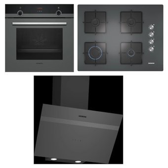 Siemens HB514FBH2T -EO7C9PO12O - LC64KPJ70T Dijital Gösterge Doğalgazlı Cam Klasik Set Üstü Davlumbaz 3'lü Ankastre Set Gri