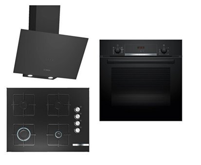 Bosch HBF534EB3T - POP7C6O12O - DWK64PJ60T Dijital Gösterge Doğalgazlı Cam Set Üstü Davlumbaz 3'lü Ankastre Set Siyah