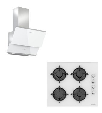 Silverline CS5349W01 - 3490 OSLO Doğalgazlı Cam Klasik Ocak Davlumbaz İkili Set 2'li Ankastre Set Beyaz