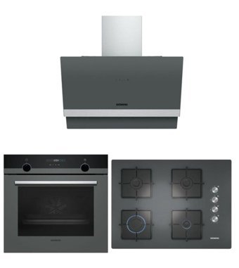Siemens HB557JYH2T - LC65KAJ00T - EO7C9PO12O Dijital Gösterge Doğalgazlı Cam Klasik Set Üstü Davlumbaz 3'lü Ankastre Set Siyah