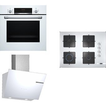 Bosch HBF514BW1T - POP7C2O12O - DWK66PJ20T Dijital Gösterge Doğalgazlı Cam Klasik Set Üstü Davlumbaz 3'lü Ankastre Set Beyaz