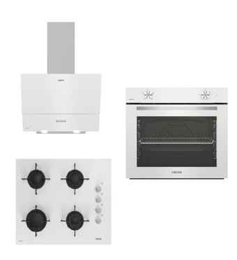 Altus ALA 310HW- ALA 159 DHW OCAK-ALA 535 HW Doğalgazlı Cam Klasik Set Üstü Davlumbaz 3'lü Ankastre Set Beyaz