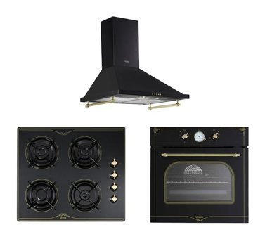 Vestel AF-7688 RS - AO-6104 YRS-DG - AD-6002 RS Doğalgazlı Cam Rustik Set Üstü Davlumbaz 3'lü Ankastre Set Siyah