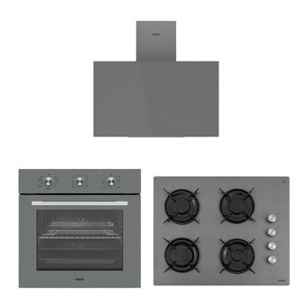 Vestel AF-6682 G-LF AO-65104 G AD 63340 G Doğalgazlı Cam Klasik Set Üstü Davlumbaz 3'lü Ankastre Set Gri