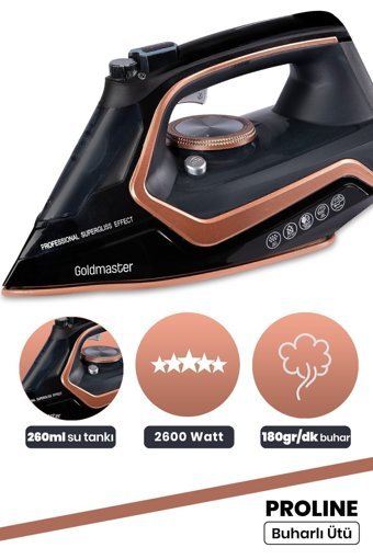 Goldmaster GM-7620 2600 W Seramik Şok Buharlı 180 gr/dk Yatay Buharlı Ütü
