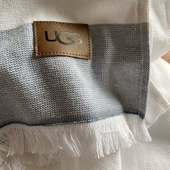 Ugg Pamuklu Plaj Havlusu Beyaz Gri