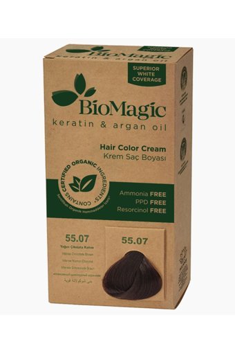 BioMagic Keratin & Argan Yağı 55.07 Yoğun Çikolata Kahve Organik Amonyaksız Krem Saç Boyası 60 Ml