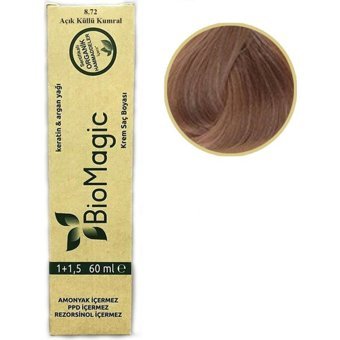 BioMagic Keratin & Argan Yağı 8.72 Açık Küllü Kumral Organik Amonyaksız Krem Saç Boyası 60 Ml