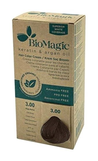 BioMagic Doğal 3.00 Koyu Kahve Organik Amonyaksız Krem Saç Boyası 60 Ml