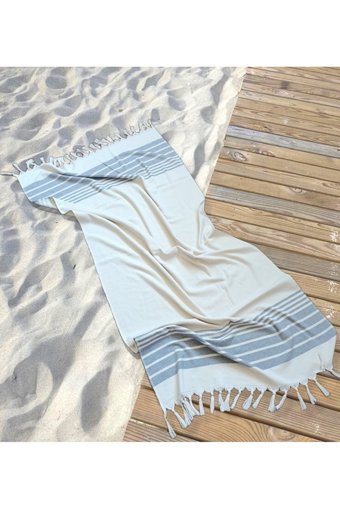 Cottontherapy Ada Pamuklu Plaj Havlusu Bej Gri