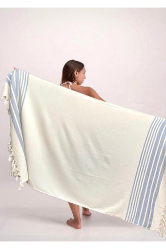 Cottontherapy Ada Pamuklu Plaj Havlusu Bej Gri