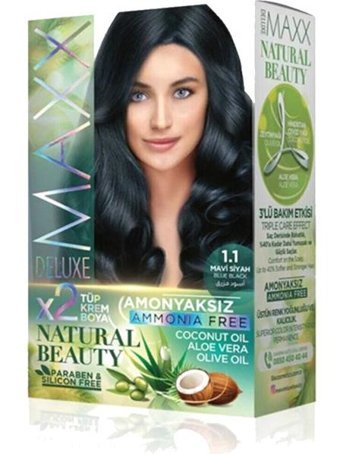 Maxx Deluxe Natural Beauty 1.1 Mavi Siyah Amonyaksız Krem Saç Boyası 60 Ml