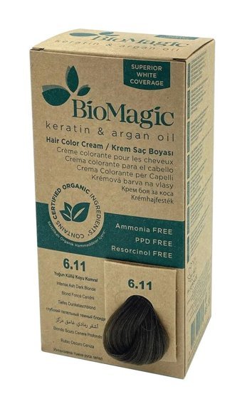 BioMagic Keratin & Argan Yağı 6.11 Küllü Koyu Kumral Krem Saç Boyası 60 Ml