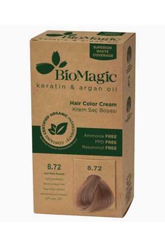 BioMagic Doğal 8.72 Açık Küllü Kumral Organik Amonyaksız Krem Saç Boyası 60 Ml