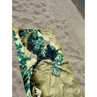Wallhang The Great Wave Pamuklu Plaj Havlusu Turkuaz