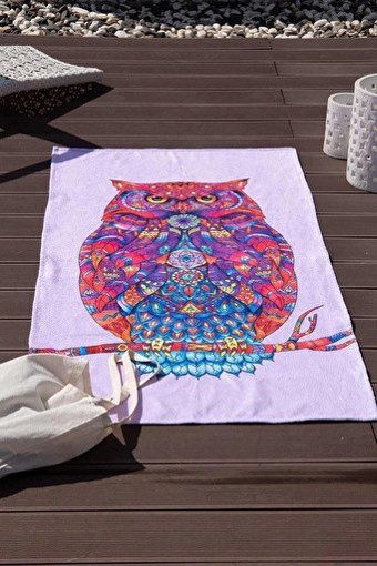 Bross Baykuş Pamuklu Plaj Havlusu Pembe