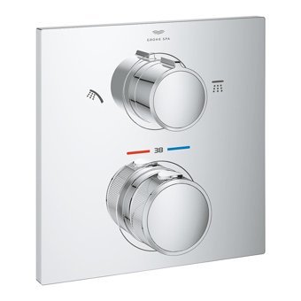 Grohe Krom Çiftli Çevirmeli Kare Banyo Bataryası Gümüş