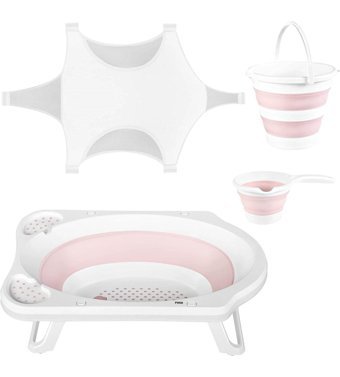 Hobby Life Fileli Ayaklı Beyaz-Pembe Katlanır Bebek Küveti Seti