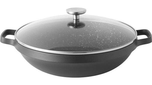 Berghoff Gem Stay Cool Plastik Saplı Alüminyum Döküm 28 cm Wok Tava Siyah