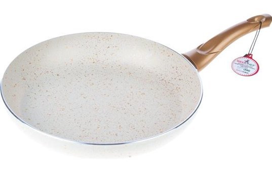 Redchef TK30GLD 6064 Ahşap Saplı Granit 30 cm Düz Tava Altın-Beyaz