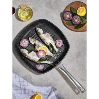 Falez Black Line Kare Çelik Saplı Granit 28 cm Grill Tava Siyah