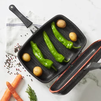 Karaca Viento Plastik Saplı Bio Granit 34 cm Grill Tava Gri