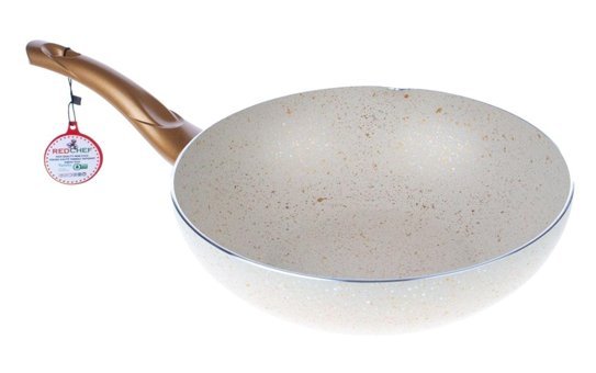 Chef Redchef WOKGLD 6088 Plastik Saplı Granit 28 cm Wok Tava Altın-Beyaz