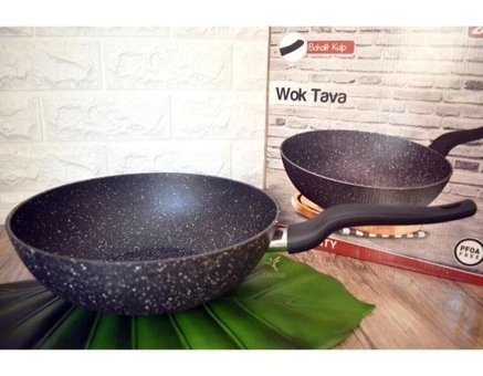 Essenso Plastik Saplı Granit 28 cm Wok Tava Antrasit