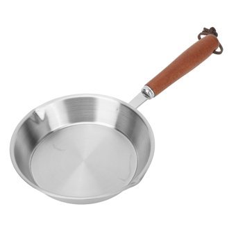 Luqeeg Mini Ahşap Saplı Paslanmaz Çelik 16 cm Kızartma Tava Gri