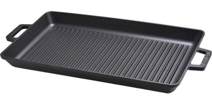 Lava Dikdörtgen Döküm Saplı Döküm 26x45 cm Grill Tava Siyah