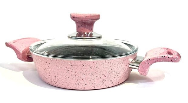 Ulutaş Kapaklı Plastik Saplı Döküm 18 cm Sahan Tava Pembe