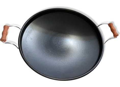 Essen Ticaret Ahşap Saplı Paslanmaz Krom 40 cm Saç Tava Siyah
