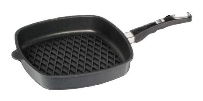 Amt Gastroguss Kare Plastik Saplı Döküm 28x28 cm Grill Tava Siyah