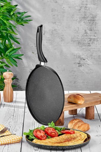 Taç Eva Granit Saplı Granit 26 cm Krep Tava Siyah