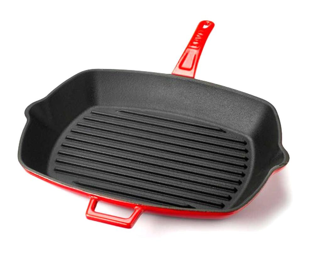 Lava Döküm Saplı Demir Döküm 32 cm Grill Tava Kırmızı