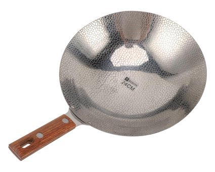 Pssopp Ahşap Saplı Paslanmaz Çelik 24 cm Wok Tava Gri