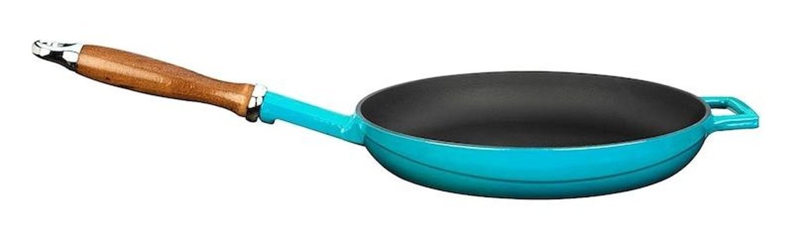 Lava Ahşap Saplı Döküm 28 cm Kızartma Tava Turkuaz