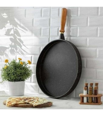 Nehir Ahşap Saplı Alüminyum Döküm 36 cm Gözleme Tava Siyah