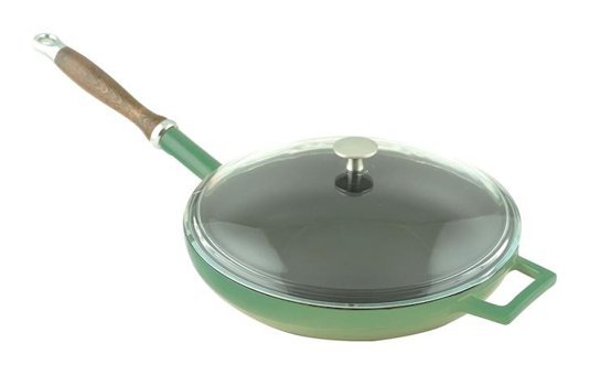 Lava Kapaklı Ahşap Saplı Döküm 28 cm Kızartma Tava Yeşil