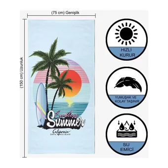 Vevien Home Summer Pamuklu Plaj Havlusu Mavi Yeşil