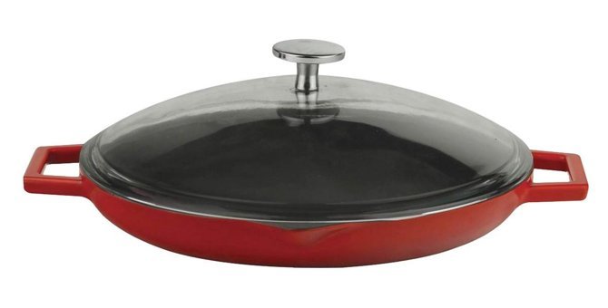 Lava Kapaklı Döküm 30 cm Kızartma Tava Kırmızı