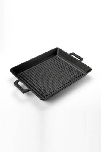 Lava Dikdörtgen Metal Saplı Döküm 26x32 cm Grill Tava Siyah