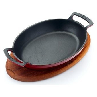 Lava Ahşap Altlıklı Döküm 27x20 cm Düz Tava Kırmızı