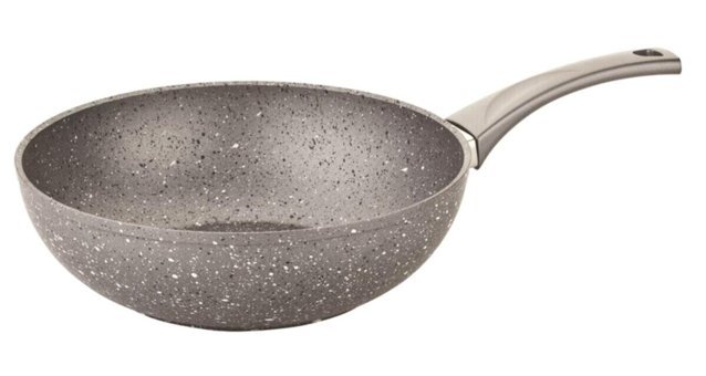 O.M.S 3211.00.07 Plastik Saplı Granit 28 cm Wok Tava Gri