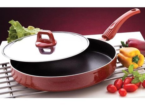 Kahramanlar KAH-3168 Plastik Saplı Teflon 30 cm Balık Tava Kırmızı