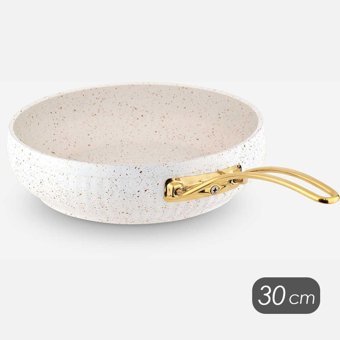 Lines Metal Saplı Seramik 30 cm Kızartma Tava Beyaz