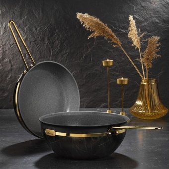 Brioni Selection Metal Saplı Granit 26 cm Düz Tava Siyah