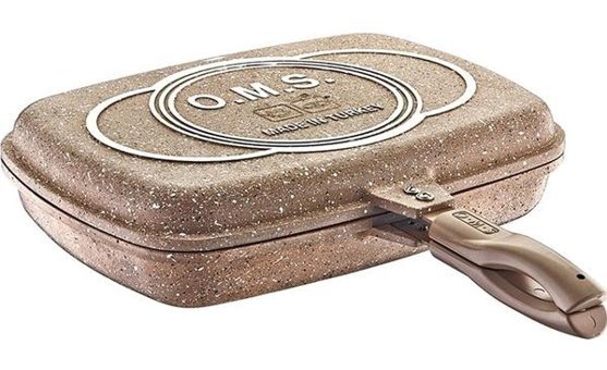 O.M.S Çift Taraflı 3215 Plastik Saplı Granit 36 cm Grill Tava Kahverengi