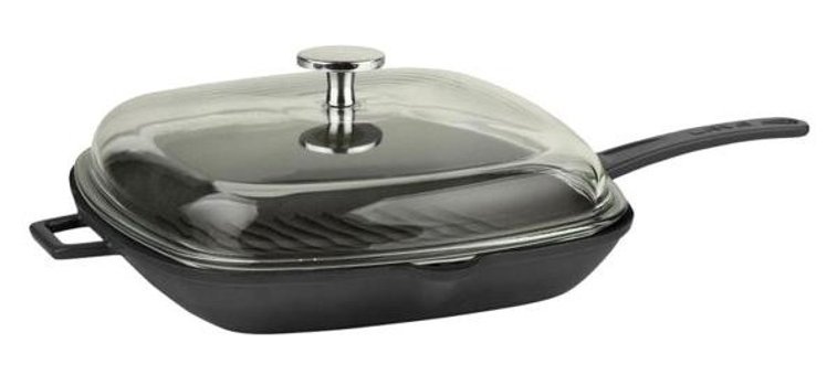 Lava Kare Kapaklı Metal Saplı Döküm 28x28 cm Grill Tava Siyah